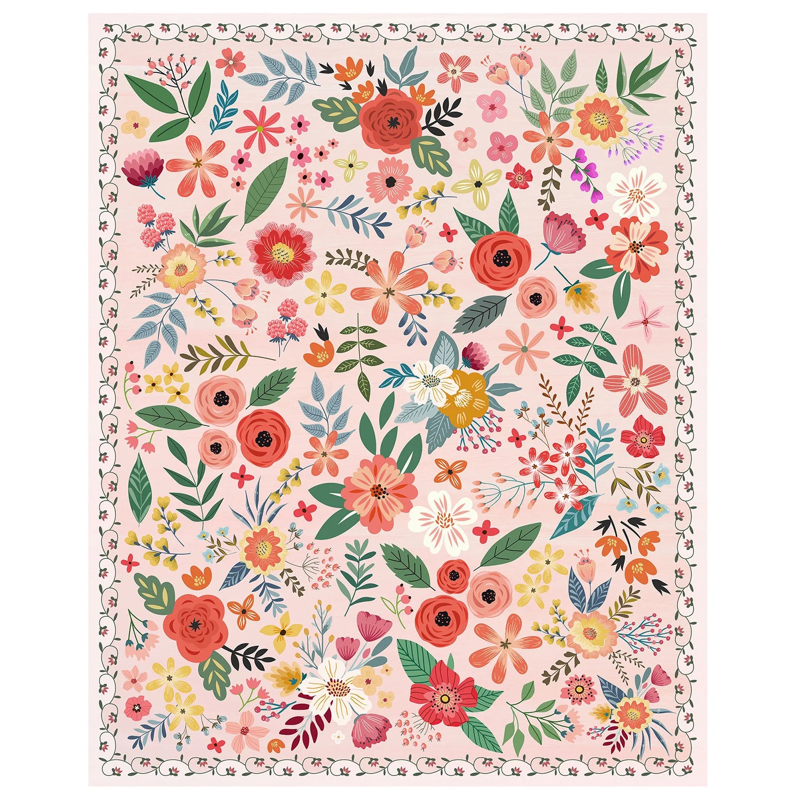 8' X 10' Washable Rug Boho Floral Rug Low Pile Indoor Carpet Non Slip Floor Carpet for Large Living Room Bedroom