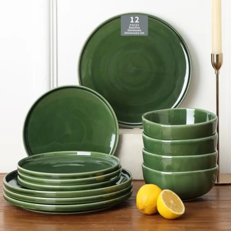 12-Piece Ceramic Dinnerware Set Dinner Plates Salad Plates and Cereal Bowls Dish Set for 4 Microwave Oven and Dishwasher Safe