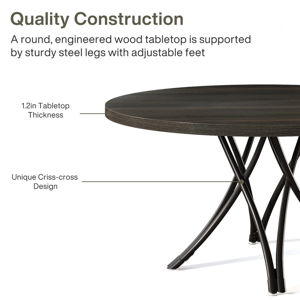 Round Dining Table, 47-Inch Wood Large Farmhouse and Modern Kitchen Table for 4-6 People with Gray Frame