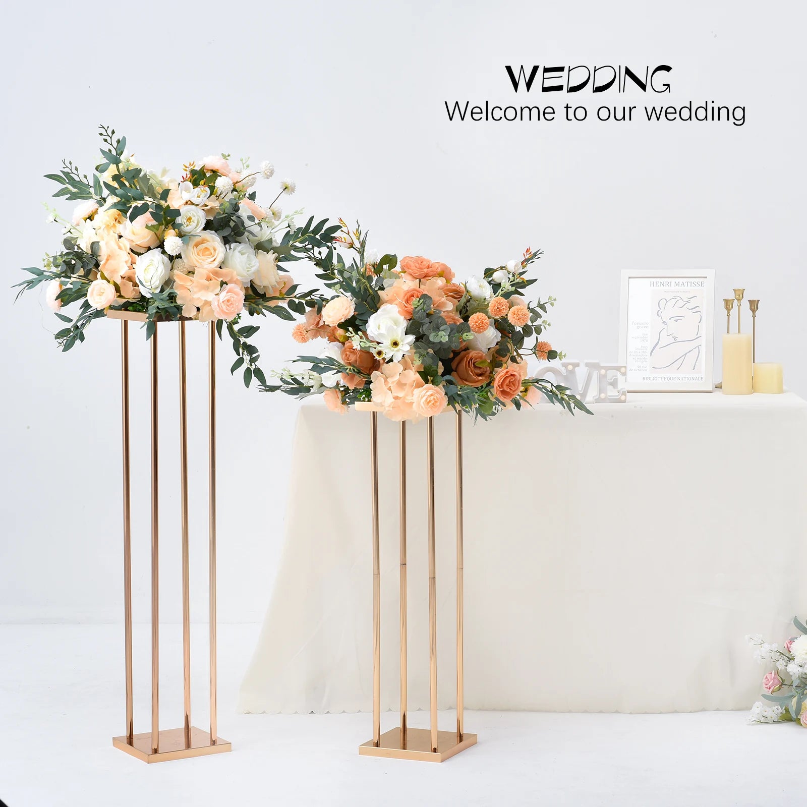8Pcs Gold 23.6inch Flower Vases Rectangular Centerpiece Display