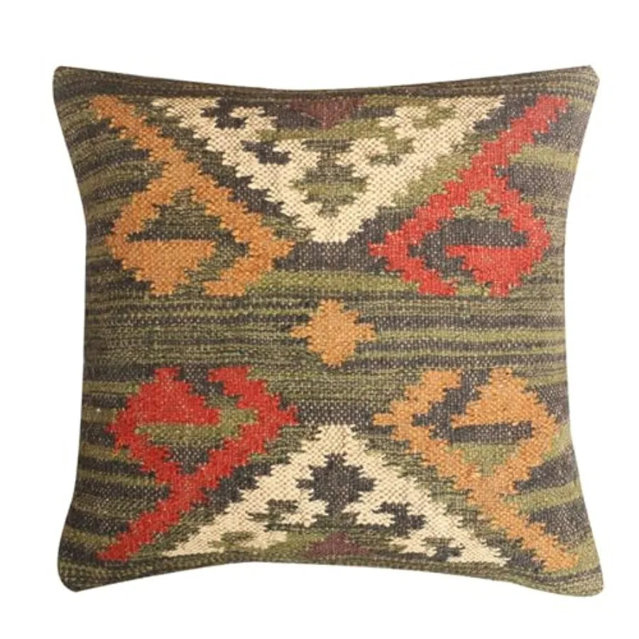 Set of 4 Turkish Handwoven Wool Jute Vintage Kilim Cushion Covers