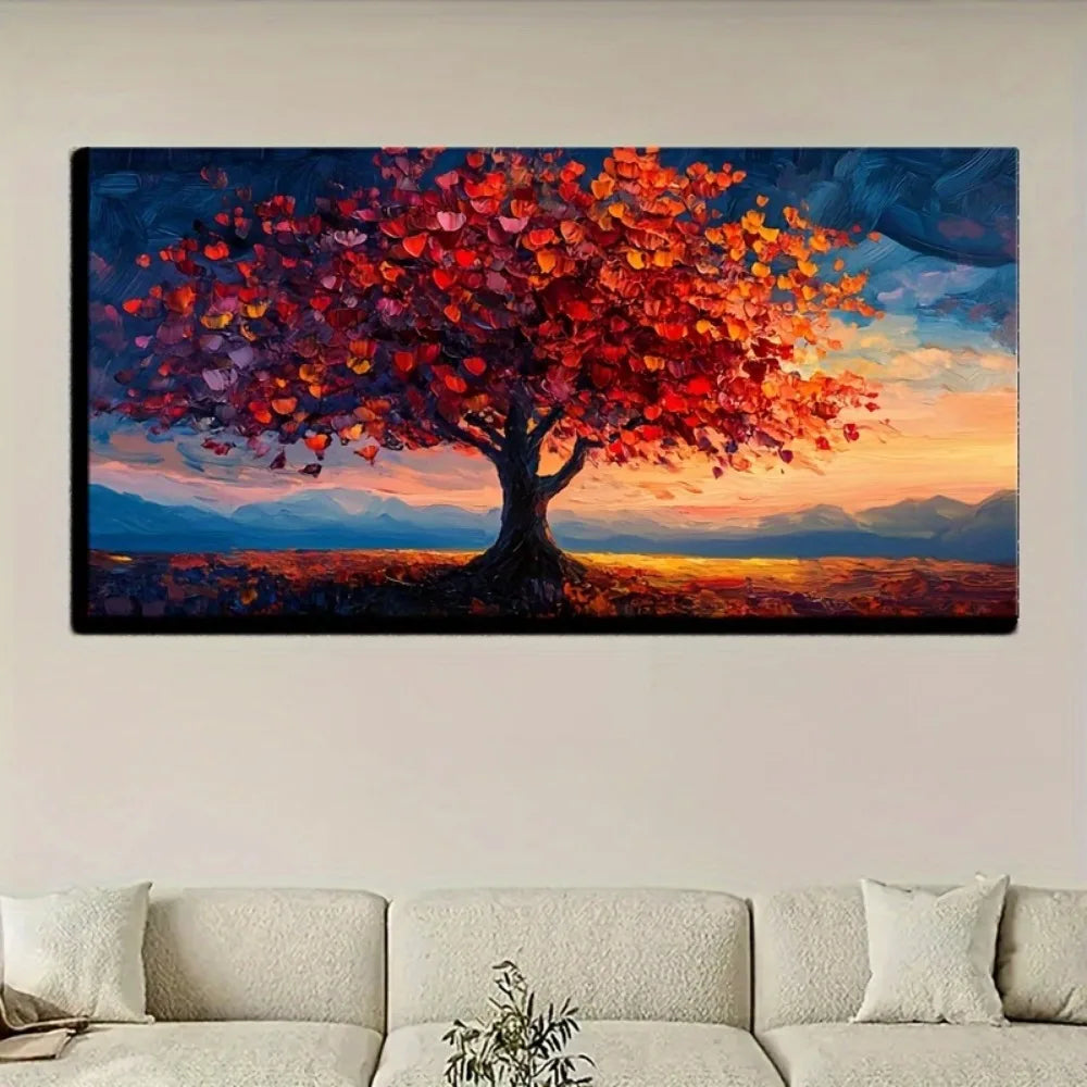 Large Tree of Life Canvas painting - Art Deco Classic Contemporary style, 1.5 inch thick pine solid wood frame