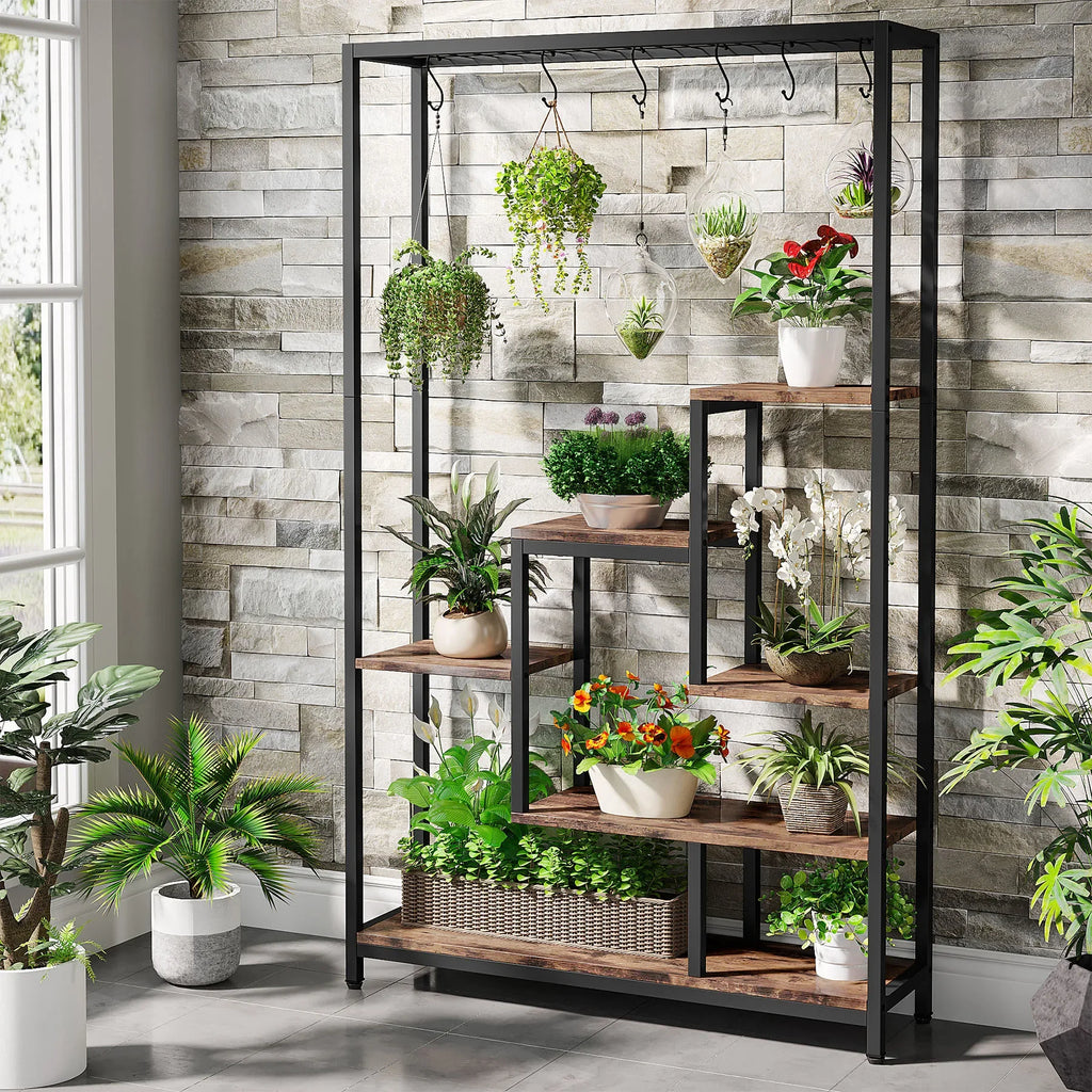 Tribesigns 5 Tiers Tall Indoor Metal Plant Stand 70.9 inches 10 PC S Hanging Hooks for Garden