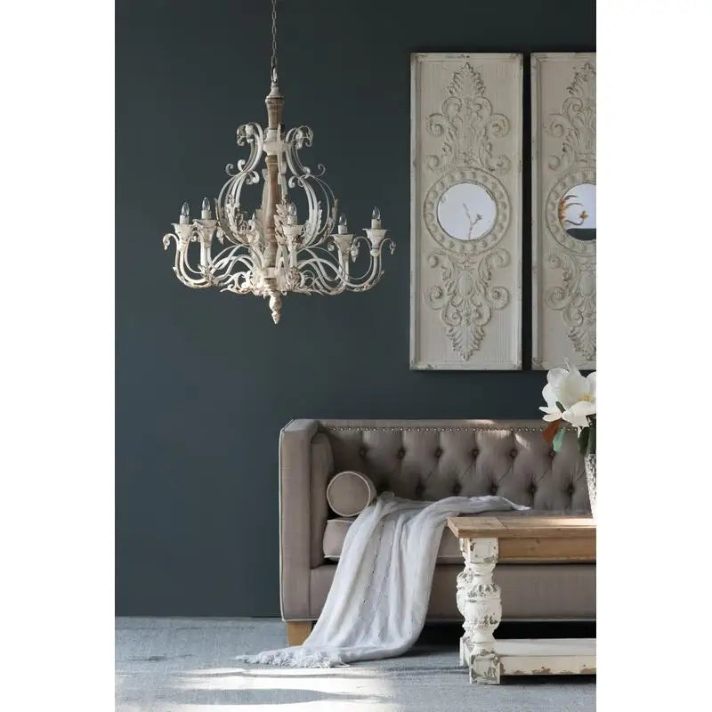 Set of 2 Large Wooden Wall Art Panels with Distressed White Finish & Round Mirror Accents, 17" x 48" Decorative Wall Decor
