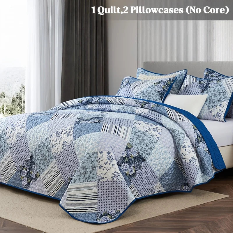2/3pcs Quilt Set Queen King Twin Full Size Lightweight Floral Patchwork Comforter Bedding Set, Pillow Shams