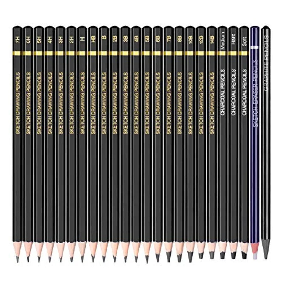 Sketching Pencil Set - 24 Pieces Drawing Sketch Pencil HB, B, 2B, 3B, 4B, 5B, 6B, 7B, 8B, 10B, 12B, 14B, H, 2H, 3H, 4H, 5H, 6H,