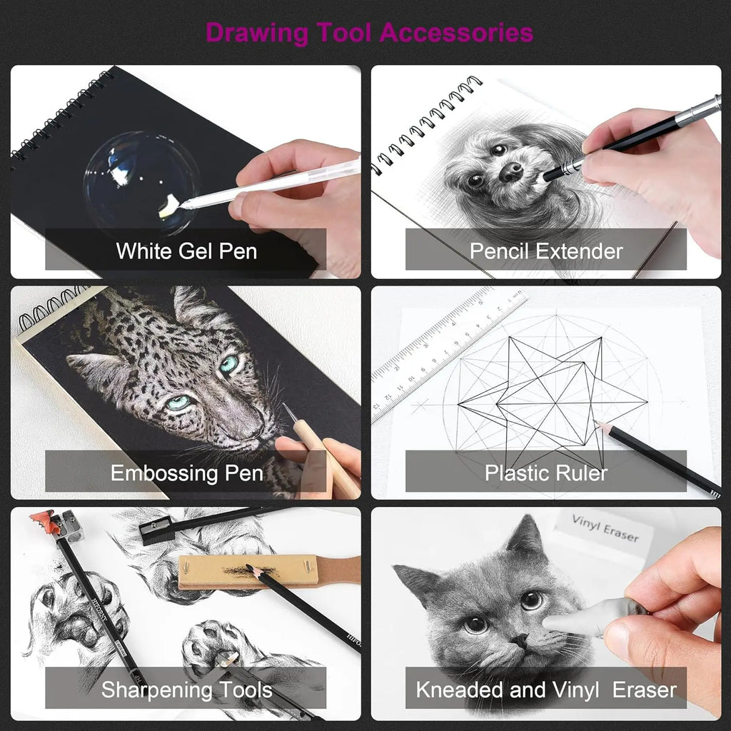 100 Pcs Drawing Set, Graphite, Charcoal & Blending Tools, Portable Case Beginners