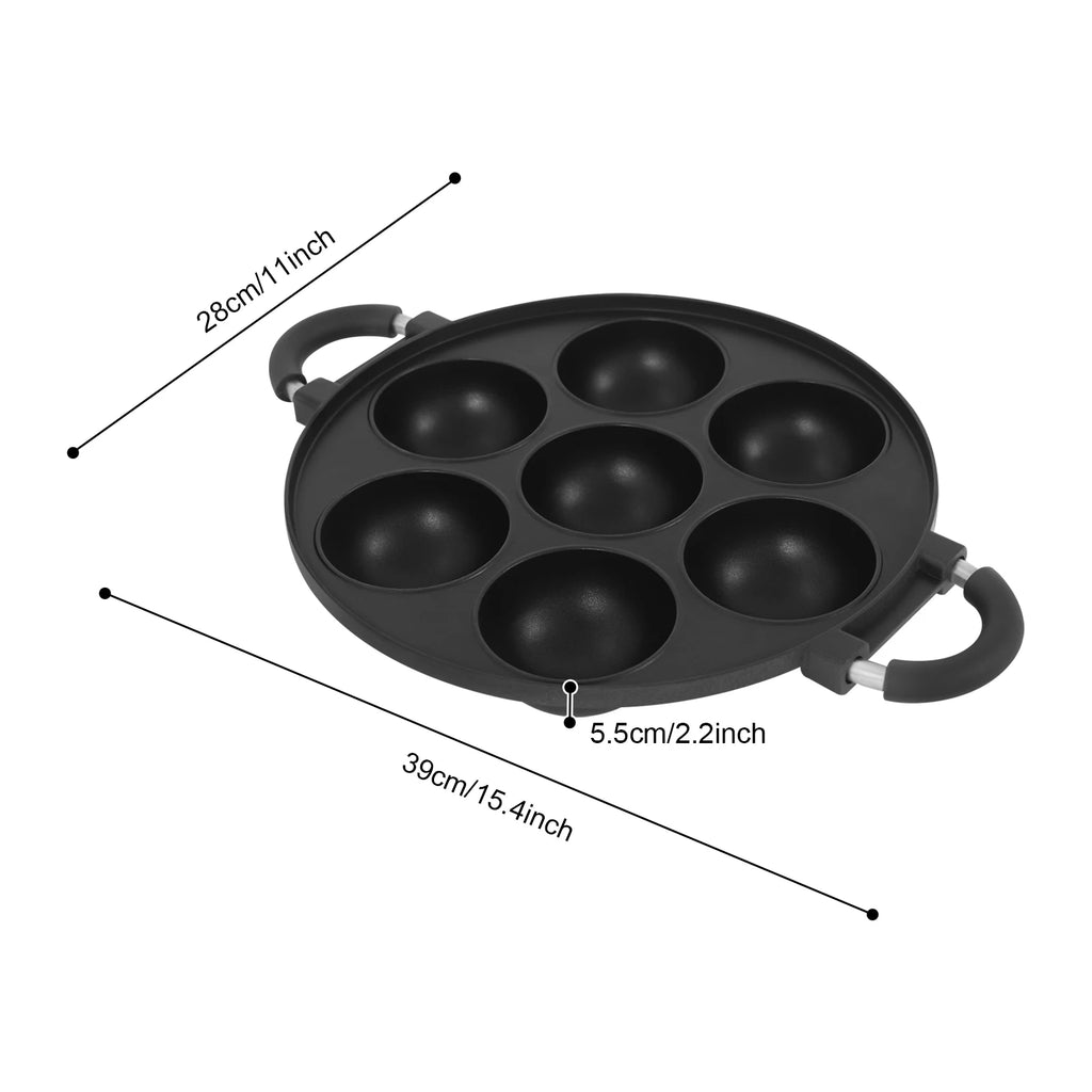 7-Hole Cake Mold Baking Pan with Handle Cake Cooking Pan Takoyaki Maker Non-stick Omelette Pan Kitchenware