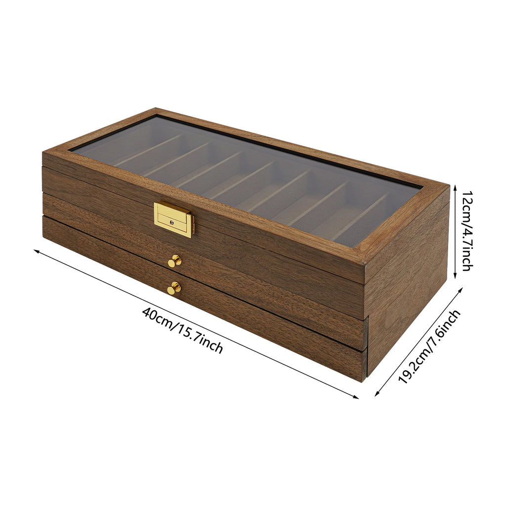 3-Layer Pocket Knife Display Case, 22 Slot Lockable Knife Storage Box with Clear Glass Lid, Wooden Collector  Knives - Walnut Color