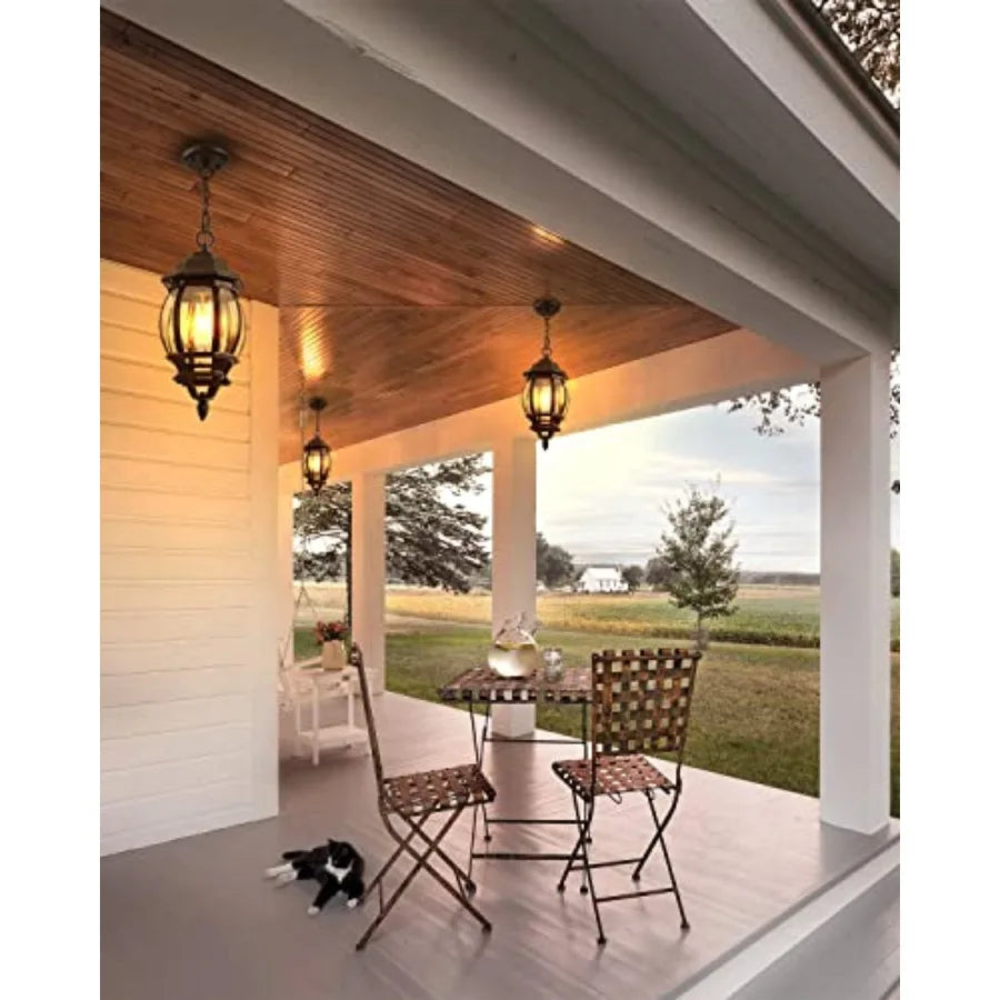 Black Outdoor Pendant Light Aluminum Hanging Exterior Lights with Waterproof Outdoor Ceiling Lights for Porch Anti-Rust