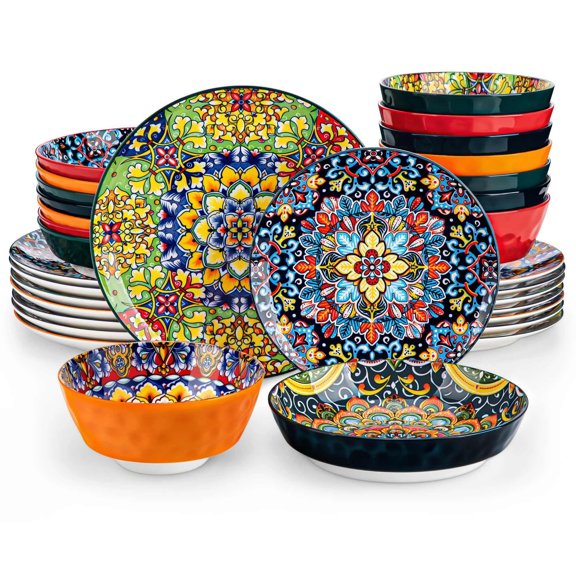 Vancasso 12/16/18/24 Piece Bohemian Stoneware Ceramic Dinnerware Set  Dinner/Dessert Plate/Cereal/Pasta Bowl For 6