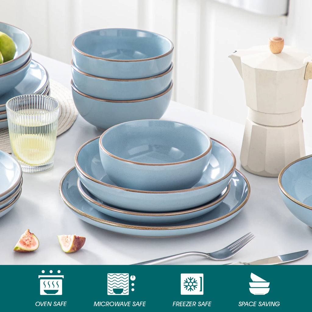 16/32 Piece Ceramic Glaze Tableware Set with Dinner/Dessert/Soup Plate/Bowl  For 4/8 Person 4 Color Optional