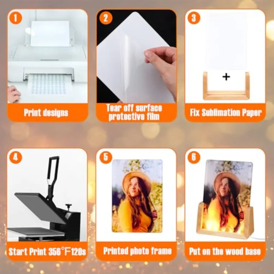 Pack LED Acrylic Photo Frames Night Lights Blanks, Light with Wood Stand for Heat Press Machine Prints