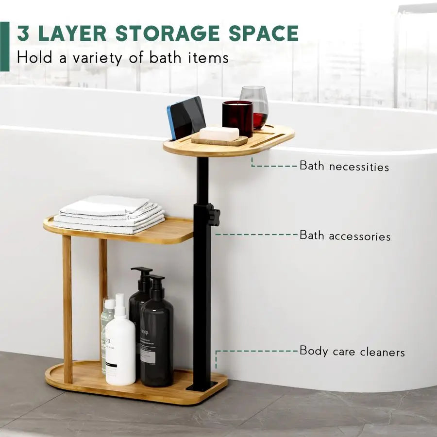Layer Bath Tub Tray Table, Freestanding Bamboo Caddy for Tub OR Multi-use