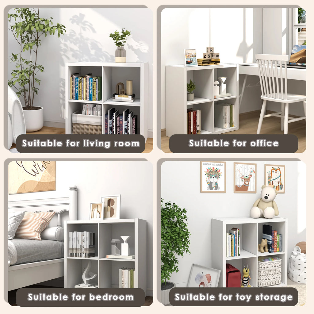 Thick Wooden Frame 4 Cube Storage Organizer Shelf with Anti-Tipping Kits, Reversible Open Back, Horizontal & Vertical Dual-Use. Ideal for  multi-use
