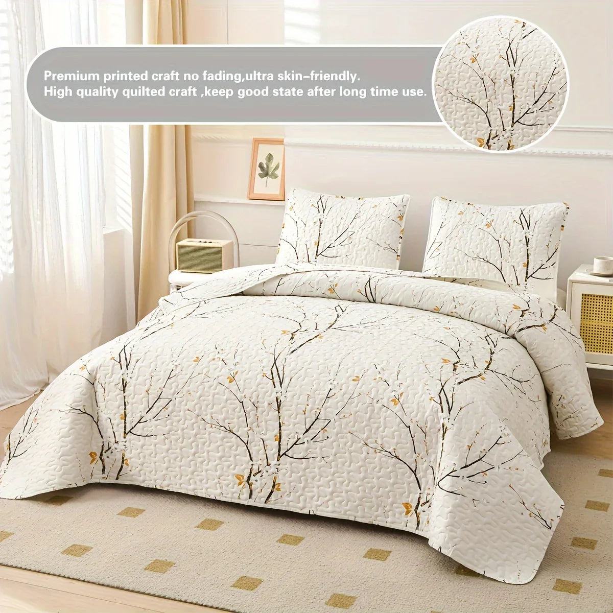 2/3pcs Floral Comforter Quilt Set Queen King Full Twin Size, White/Grey Soft Microfiber Reversible Bedding With Shams