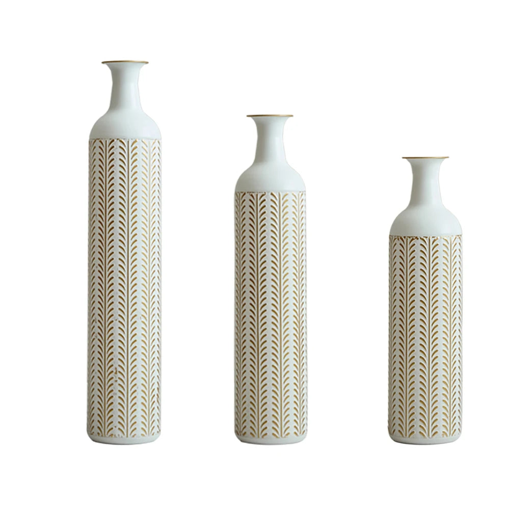 Large metal Drop-shaped Vase 3-piece Set, Modern Home  White and Gold