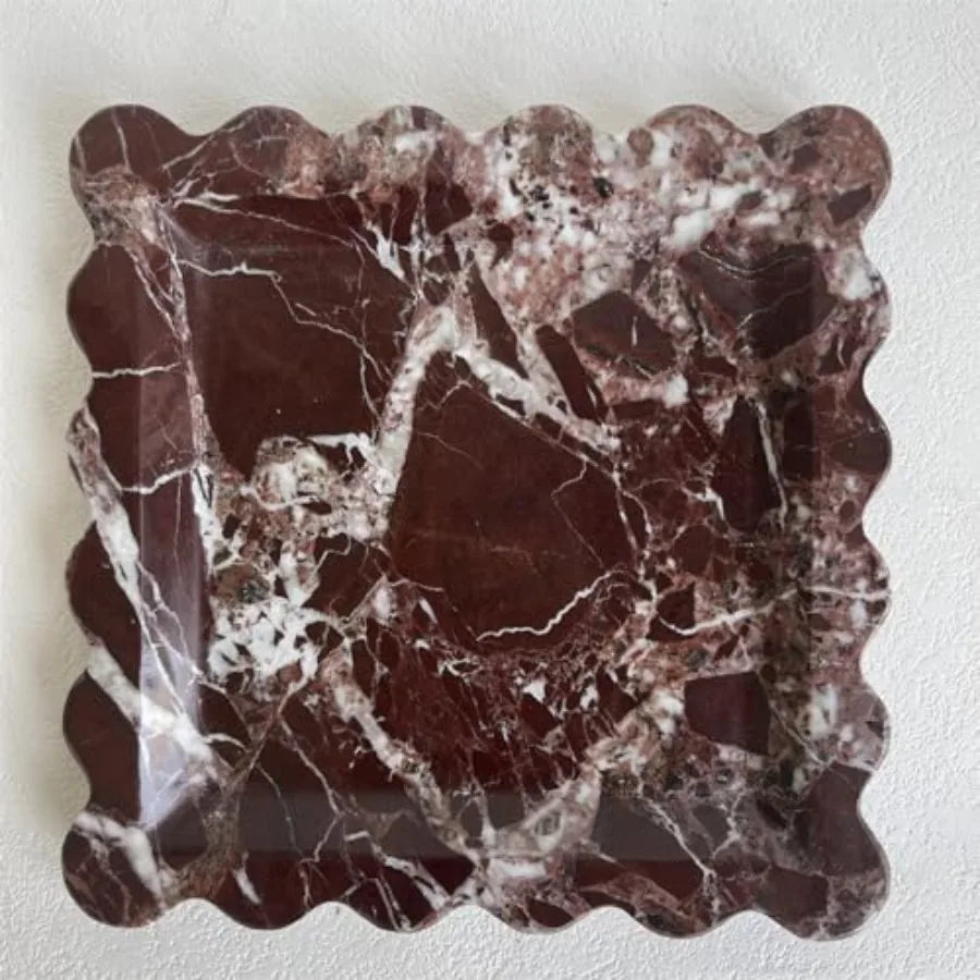 Vintage Natural Marble Tray Scalloped Tray Handmade Storage Dish