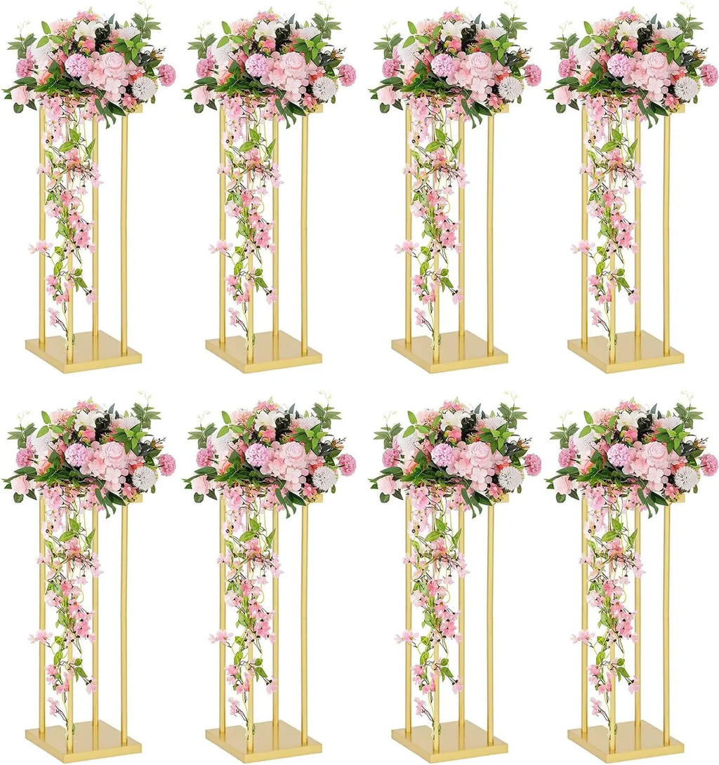8Pcs Gold 23.6inch Flower Vases Rectangular Centerpiece Display