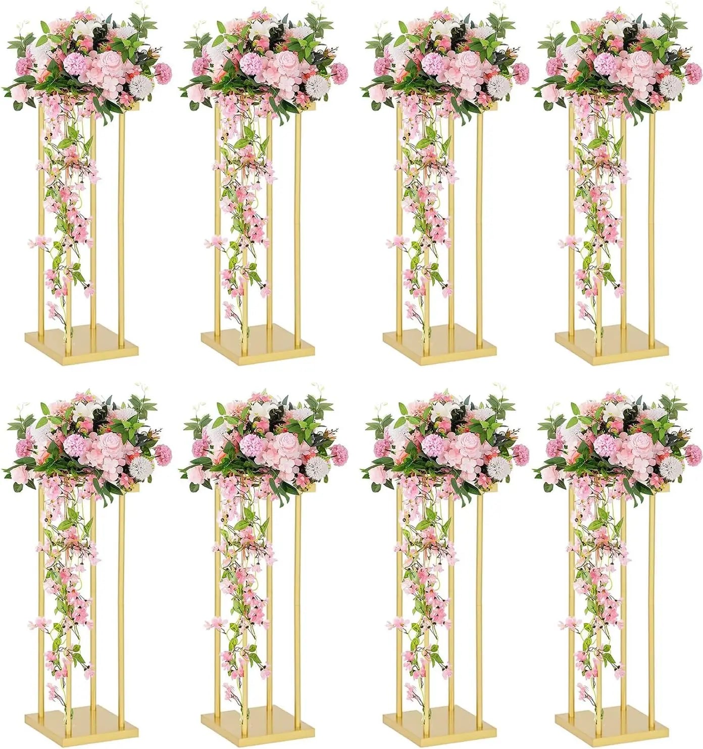 8Pcs Gold 23.6inch Flower Vases Rectangular Centerpiece Display