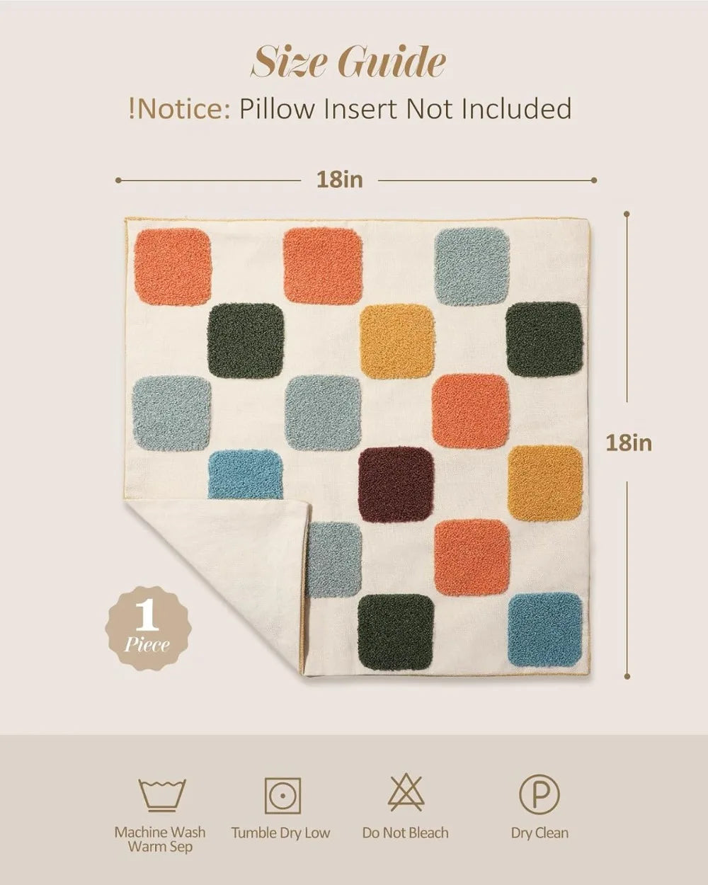 18x18 Embroidered Throw Pillow Cover - Modern Geometric, Colorful Checkered, Canvas with Zipper