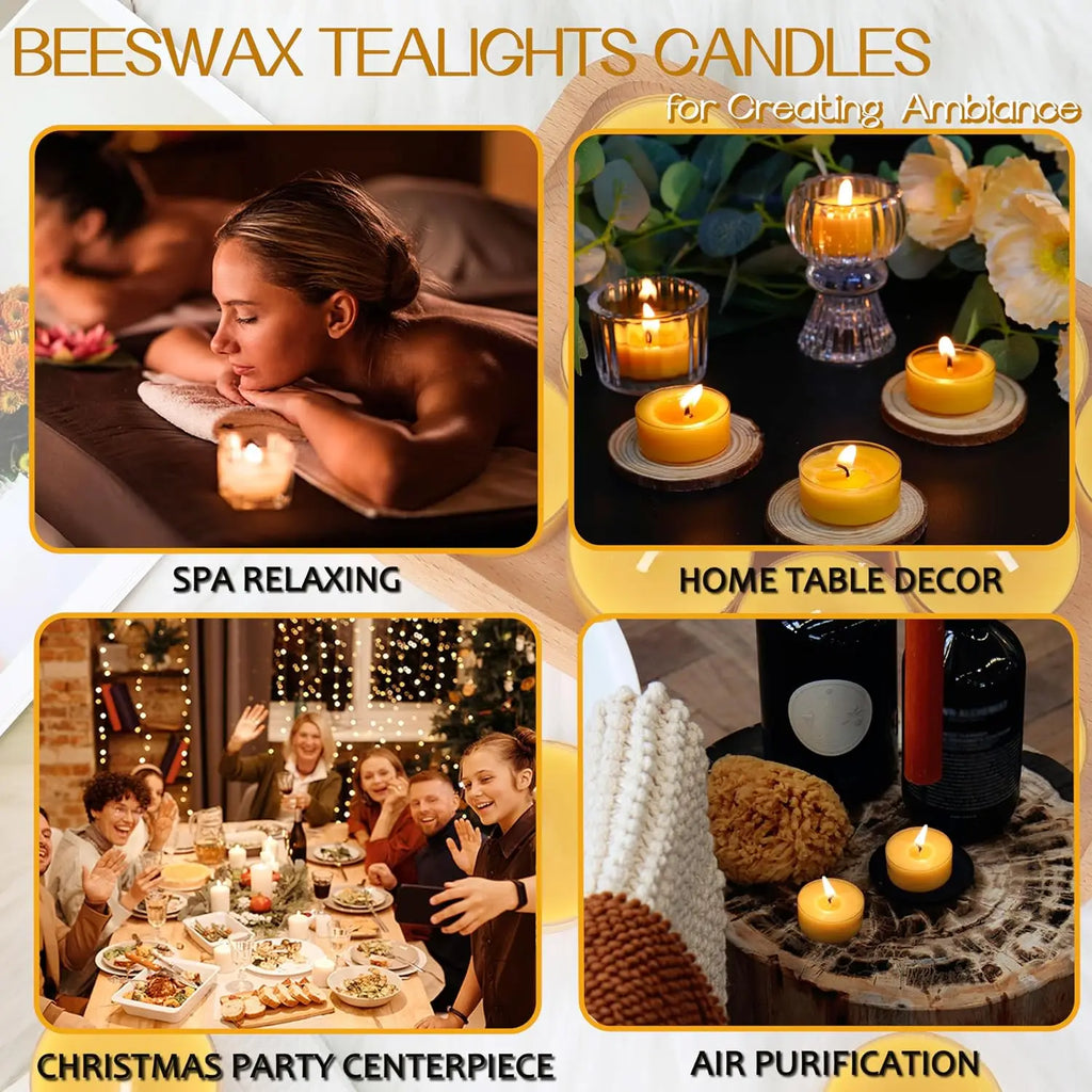 48-Pack Pure Beeswax Tealight Candles, 4-Hour Burn Time