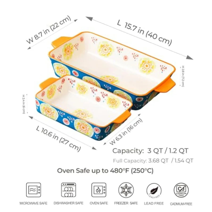 Ceramic Baking Dish Set of 2 with handles, 3QT and 1.2QT  Oven, Oven Safe
