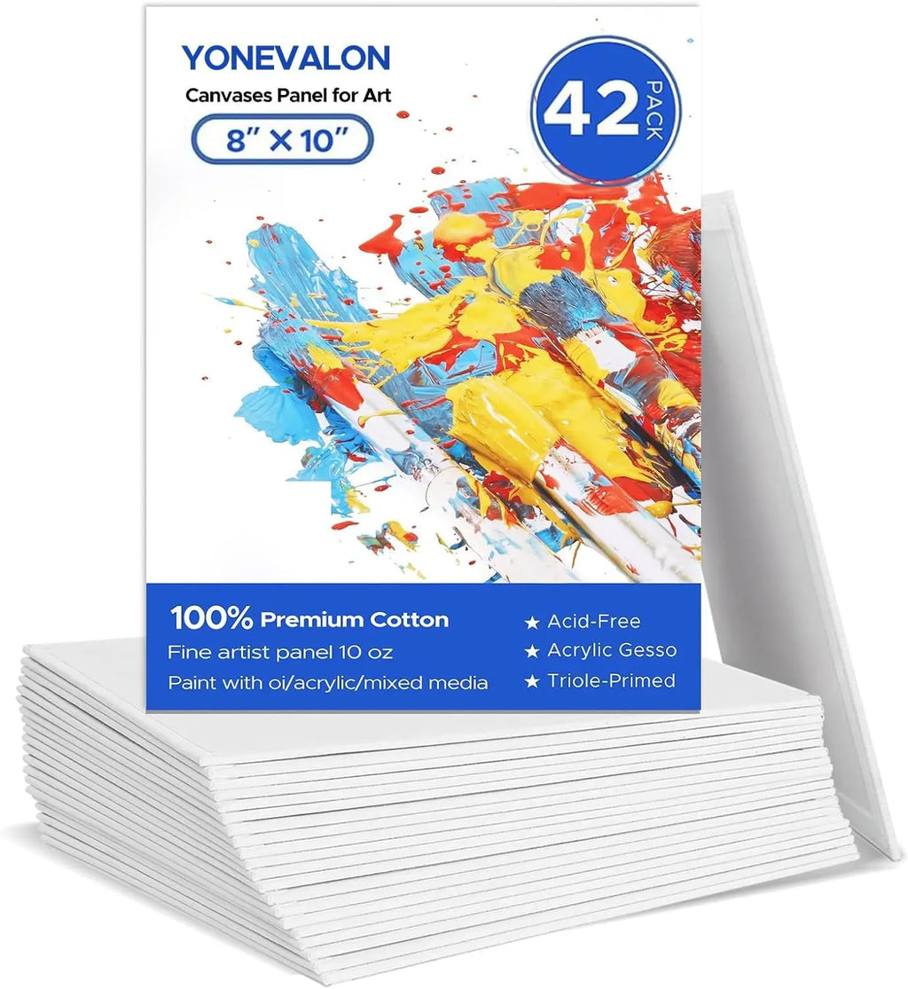 42 Pack 8x10 Bulk Cotton Gesso Primed Canvas Boards for Painting, Beginners