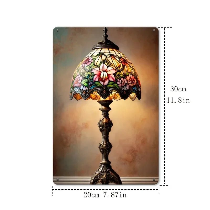 Elegant Vintage Floral Glass Table Lamp Metal Sign Warm Beige