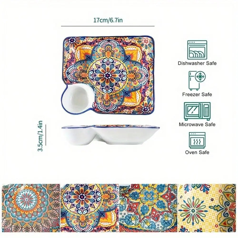 4-Piece Bohemian Art Ceramic Dinner Plate Set - 8-Inch