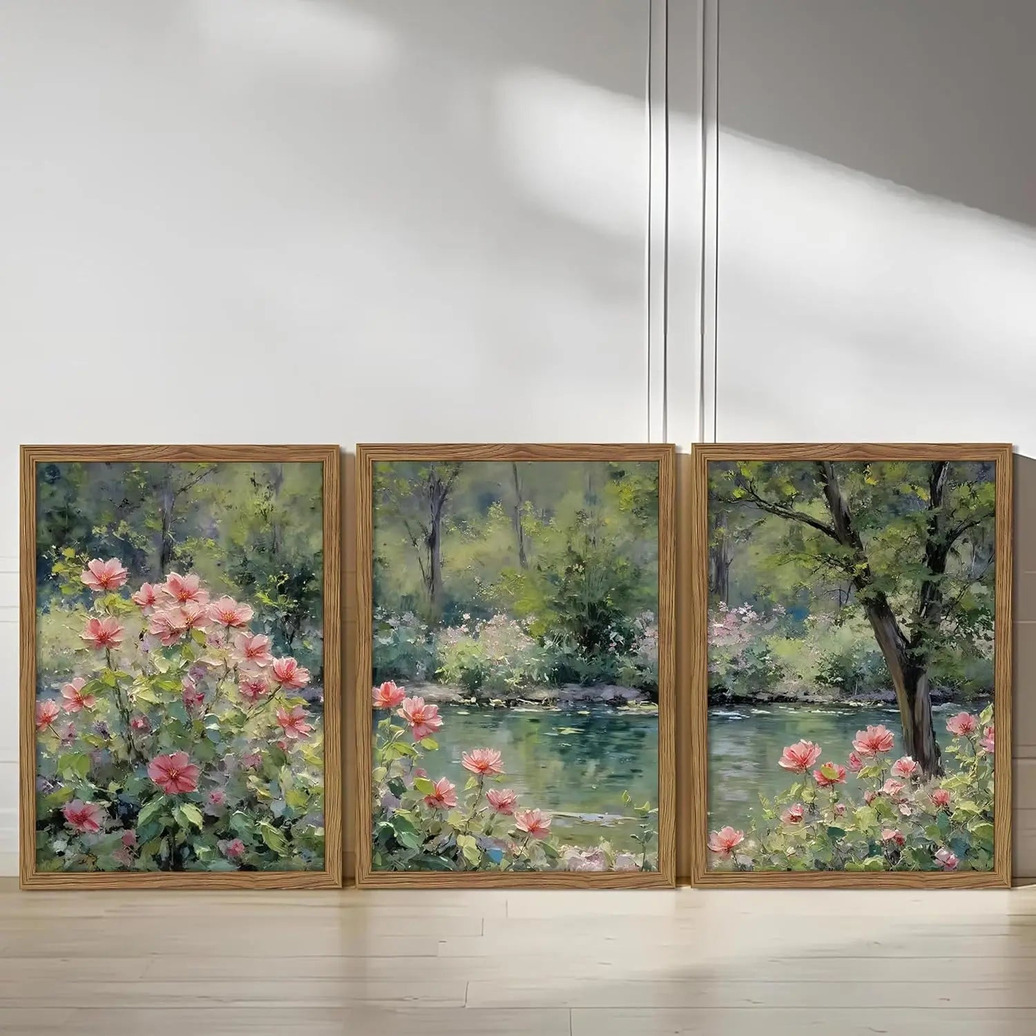 Impressionist Floral Canvas Wall Art Set of 3, Vintage Botanical Prints 12x16 Inch Framed