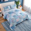 2/3pcs Luxury Comforter Set, Blue Checkered Floral Design, Lightweight Quilt Set  Includes 2 cases