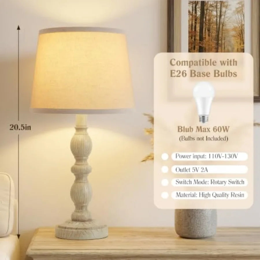 Table Lamps Set of 2, 20.5" Rustic Farmhouse  with Linen Shade