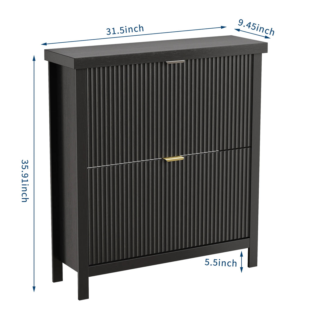 Fluted Shoe Cabinet with 2 Flip Drawers Natural Oak Hide Everyday Shoes in a Slim 9.5-Inch  Fluted Style