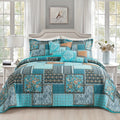 Lightweight Teal Cotton Quilt Comforter Set, Consisting of 3pcs Including 2 Pillowcases