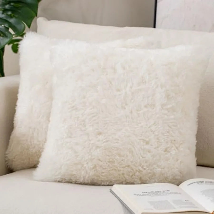 Pack of 2 Ultra Soft Plush Faux Fur Pillow Covers Fuzzy Fluffy Throw Pillows