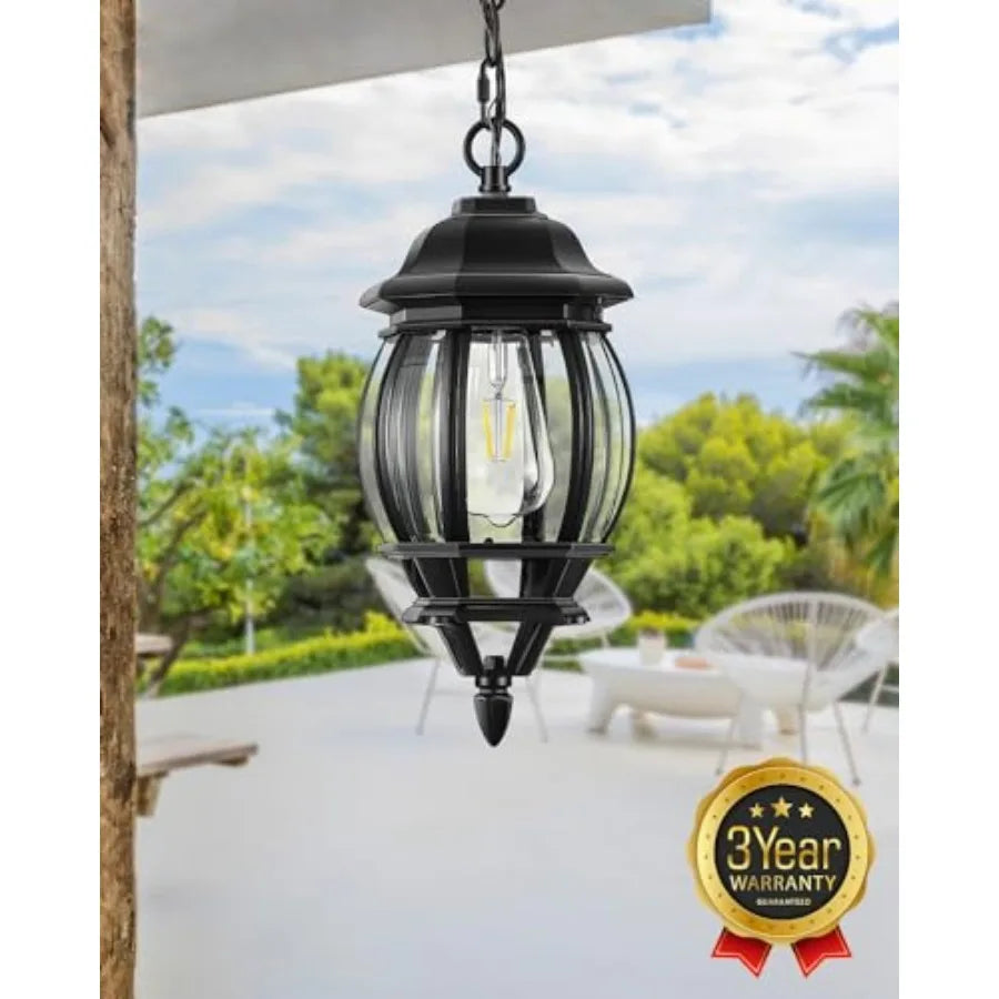 Black Outdoor Pendant Light Aluminum Hanging Exterior Lights with Waterproof Outdoor Ceiling Lights for Porch Anti-Rust