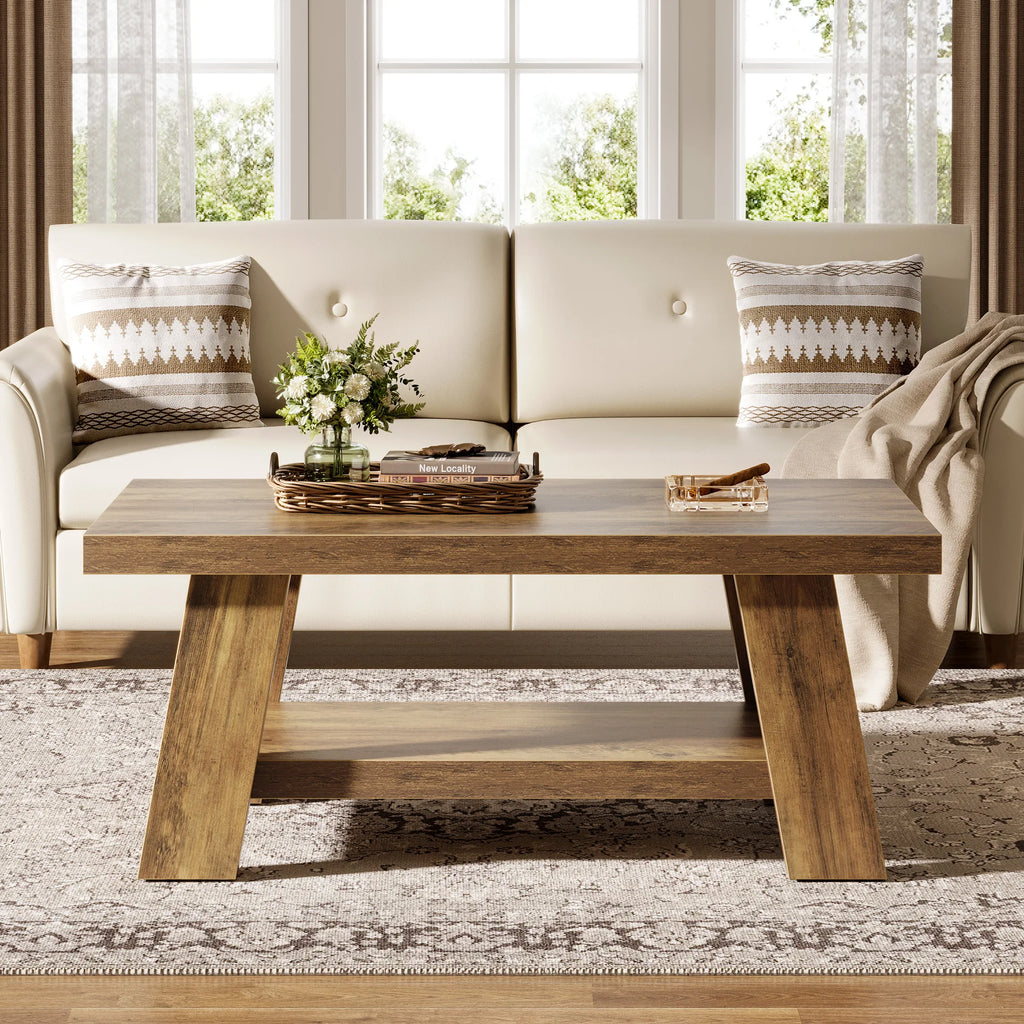 Tribesigns Rectangle Wood Farmhouse Table, Rustic  120 cm , 2-Tier