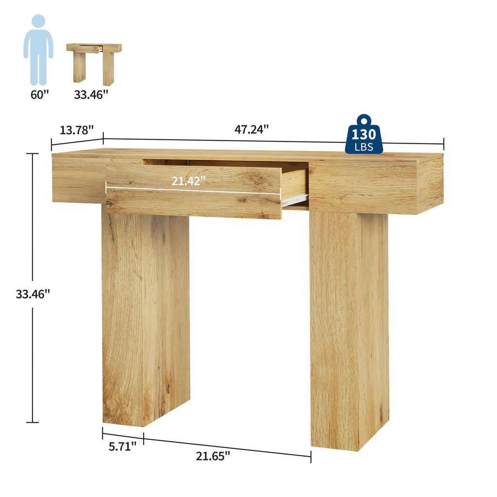 47" Long Console Table with Drawer, Narrow Entryway Table, Charcoal | Wood Rectangular Sofa Table