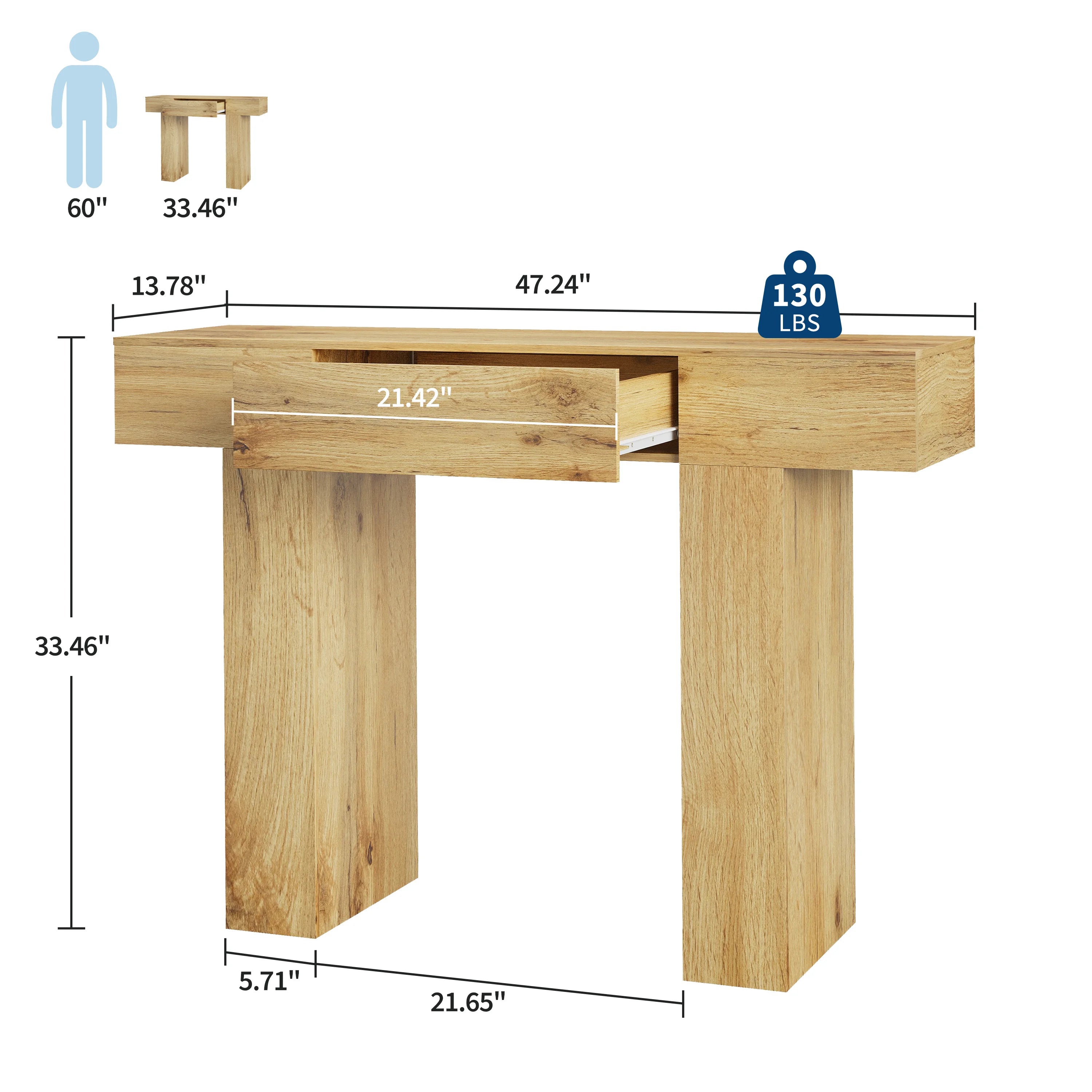 47" Long Console Table with Drawer, Narrow Entryway Table, Charcoal | Wood Rectangular Sofa Table