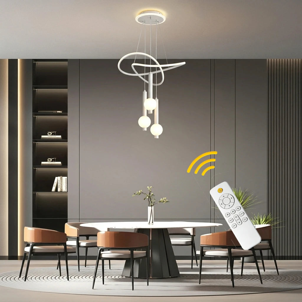 Lollipop-shaped LED pendant light, with three adjustable light colors, remote control/switch operation, and adjustable height;