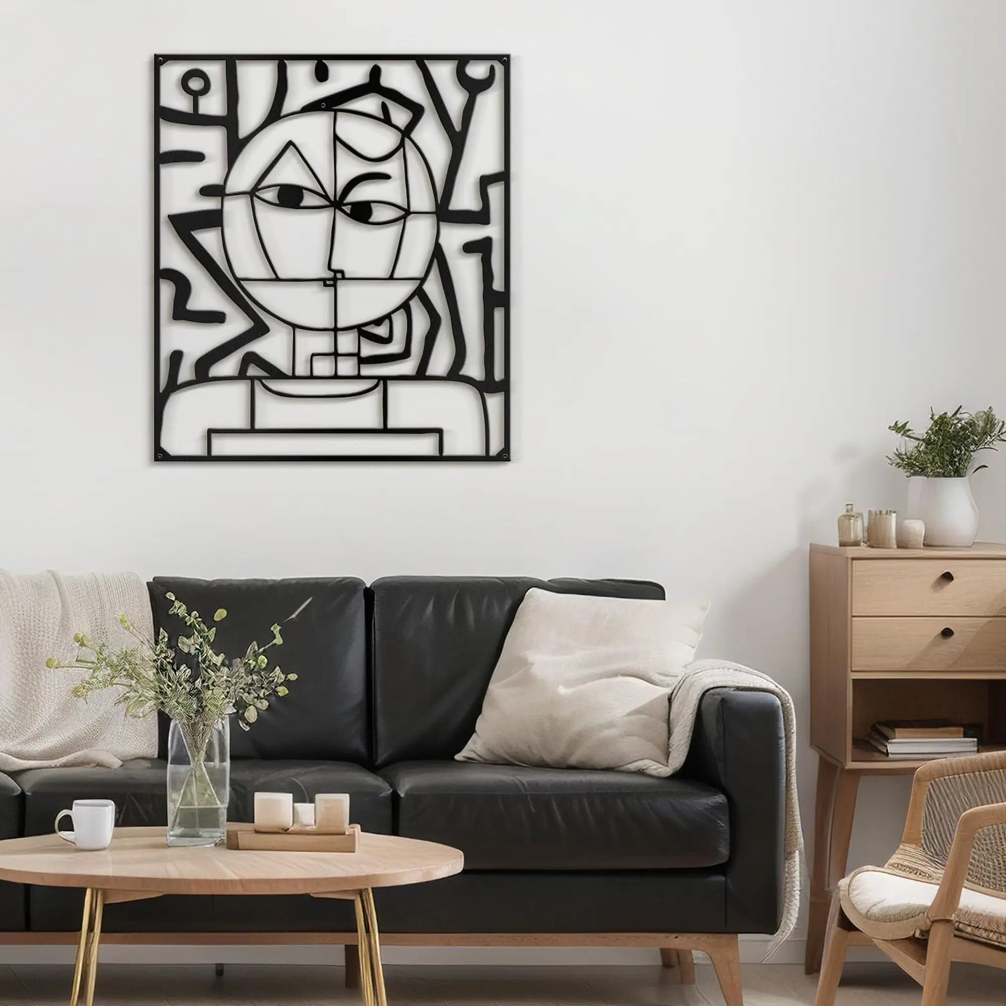 Minimalist Abstract Faces Line Figure Metal Wall Sculpture Black 45.7cm Modern Wall Hanging Art Decor