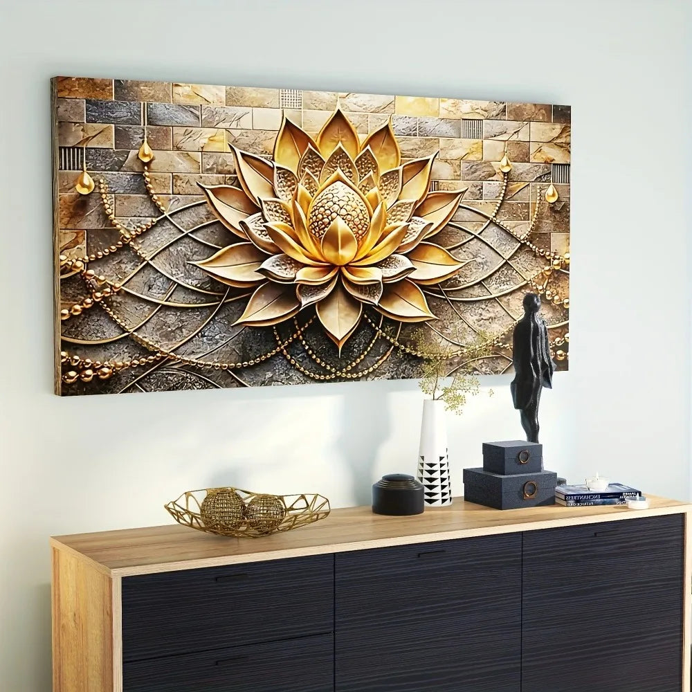 Modern abstract black gold floral canvas art, 1.5 inches thick pine solid wood