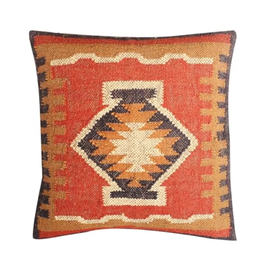 Set of 4 Turkish Handwoven Wool Jute Vintage Kilim Cushion Covers