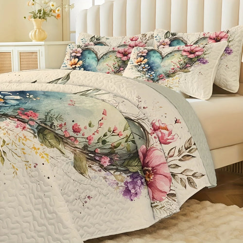 2/3pcs Floral Lightweight Comforter Quilt Set Queen King Twin Full Size Boho Soft Breathable Microfiber Reversible