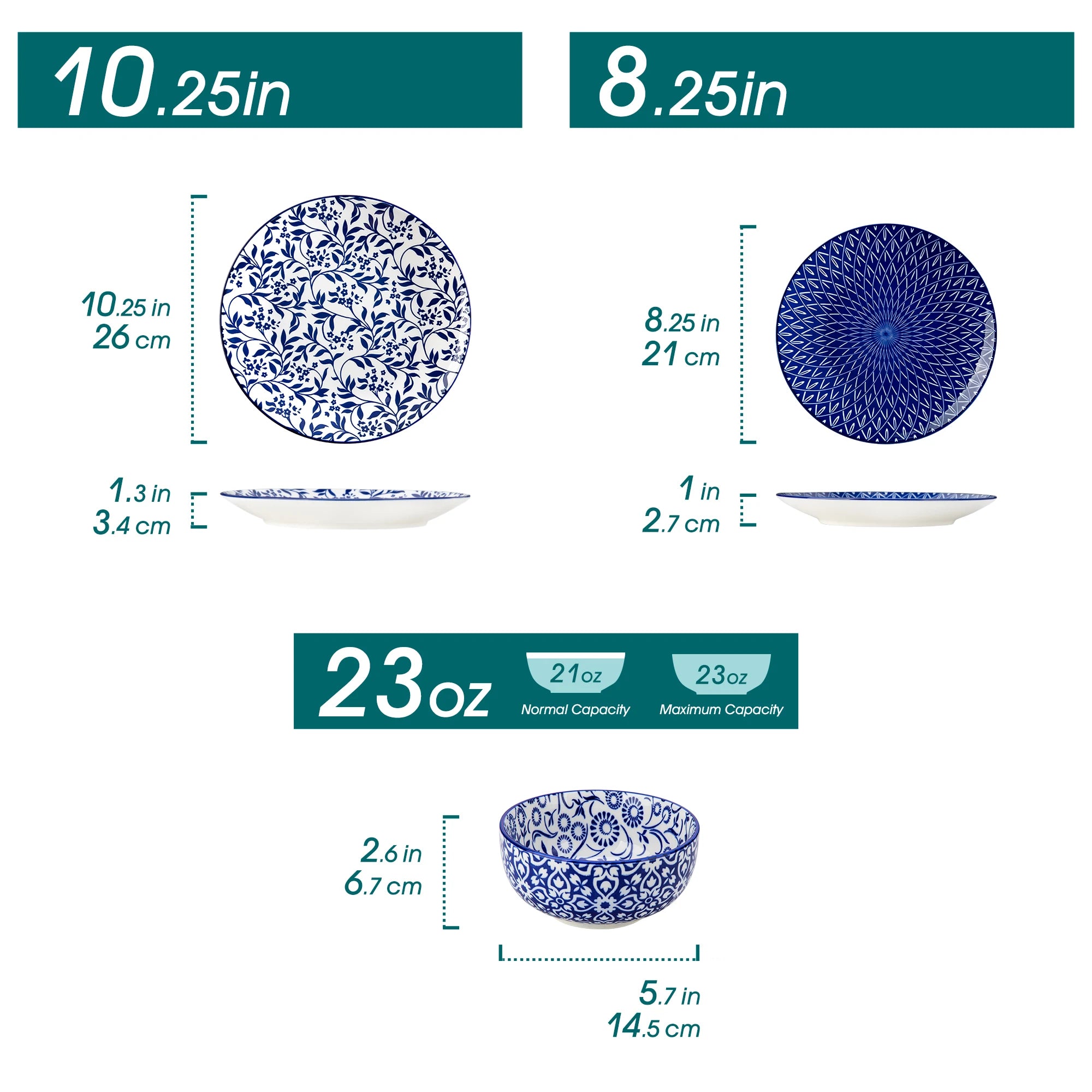 12/24/36 Piece Chinese Blue and White Porcelain Plate Set Tableware Set with 4PCS Dinner Plate/Dessert Plate/Cereal Bowl