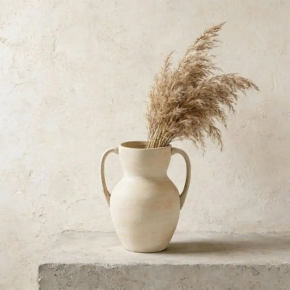 Handled Distressed Vase, 8.75 , Taupe