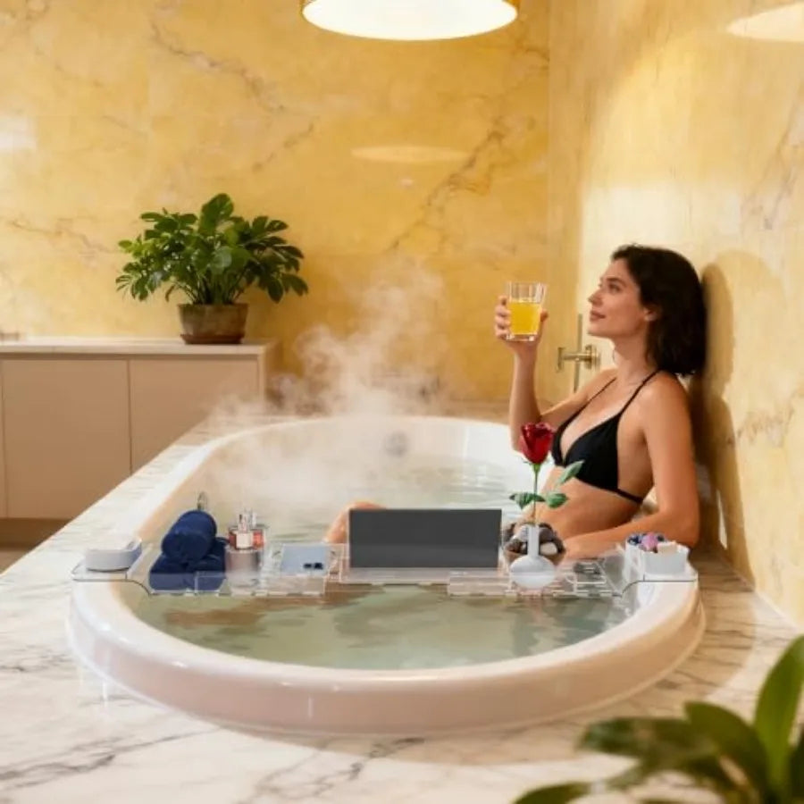 Luxury Clear Plastic Expandable Bathtub Across Shelf