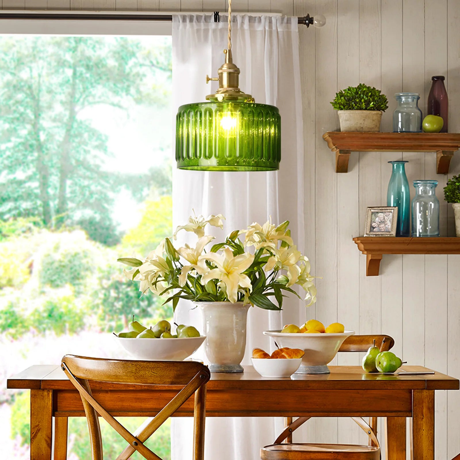 VETRULUS Retro Led Crystal Pendant Light Green Chandelier Modern Hanging