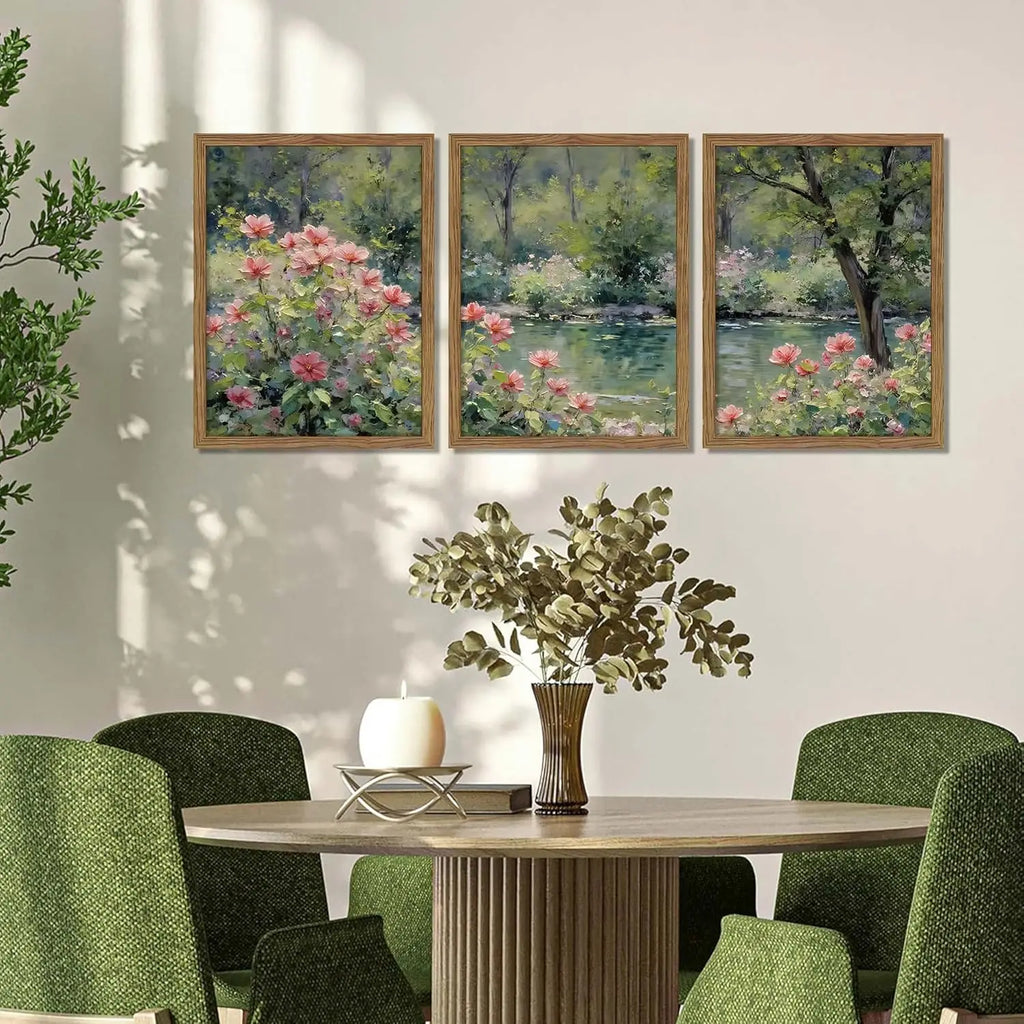 Impressionist Floral Canvas Wall Art Set of 3, Vintage Botanical Prints 12x16 Inch Framed